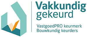 Hier ziet u het logo van het VastgoedPRO keurmerk Bouwkundig keurders